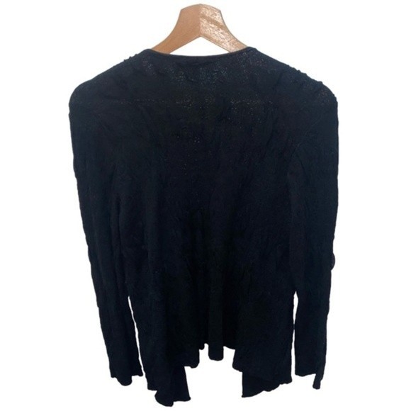 EILEEN FISHER Black Textured Stretch Open Drape Front Cardigan Sweater - Picture 3 of 6